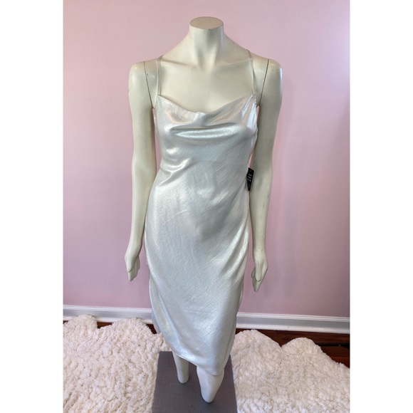 Express Metallic Cowl Neck Cross Back Midi Slip Dress - Picture 6 of 15